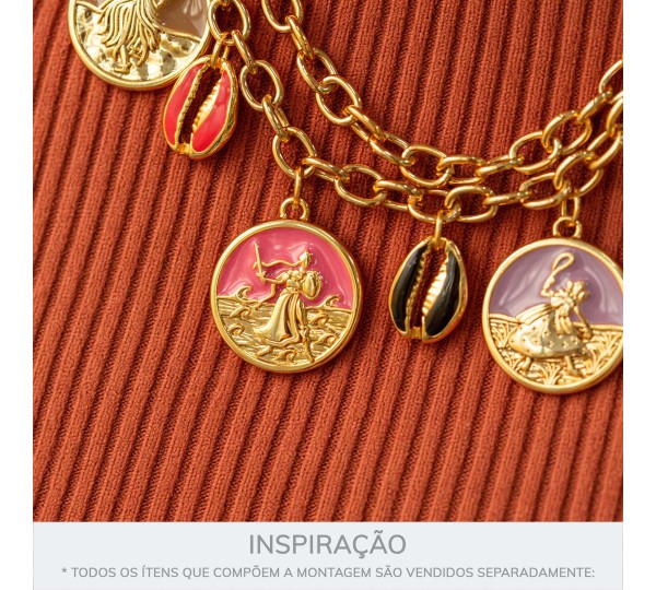 Pingente Obá Ouro com Pink 26mm