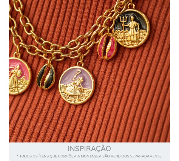 Pingente Nanã Ouro com Lilás 26mm