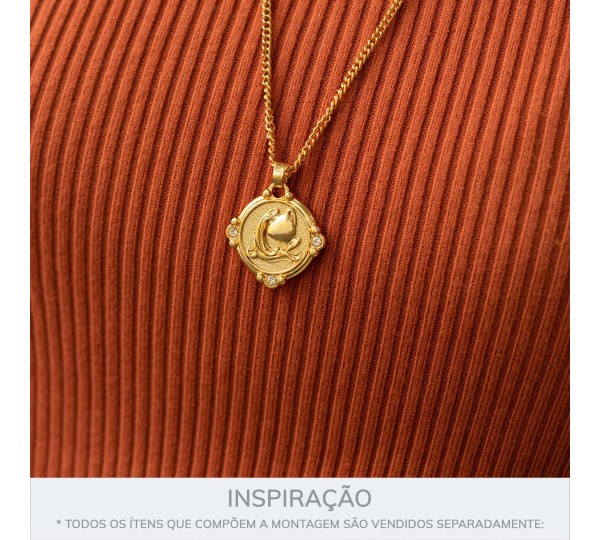 Pingente Signo Aquário Ouro com Cristal 26mm