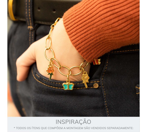 Pingente Borboleta Ouro com Azul Tiffany 13mm