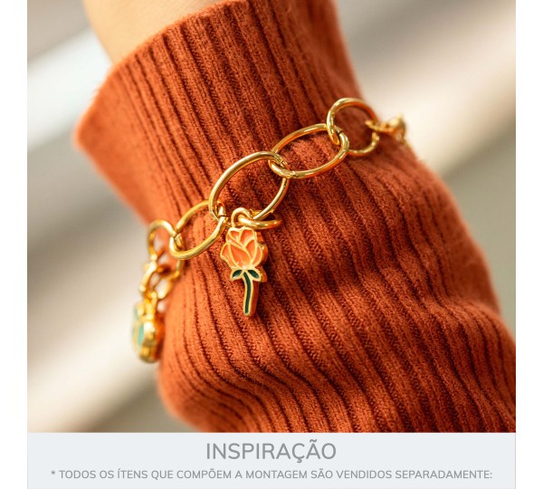 Pingente Rosa Ouro com Laranja 20mm