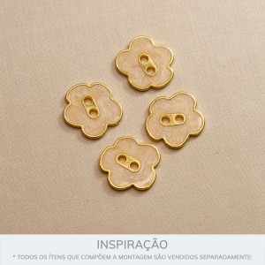 Botão Flor Orgânico Ouro com Resina Perolado 20mm