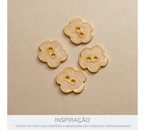 Botão Flor Orgânico Ouro com Resina Perolado 20mm