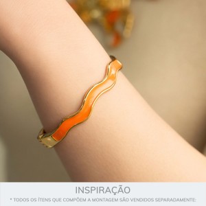 Pulseira Onda Ouro com Resina Laranja 68mm