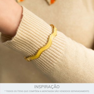 Pulseira Onda Ouro com Resina Amarelo 68mm