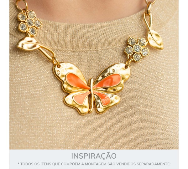 Pingente Borboleta Ouro com Coral 60mm