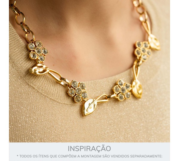 Pingente Floral Ouro com Strass 43mm