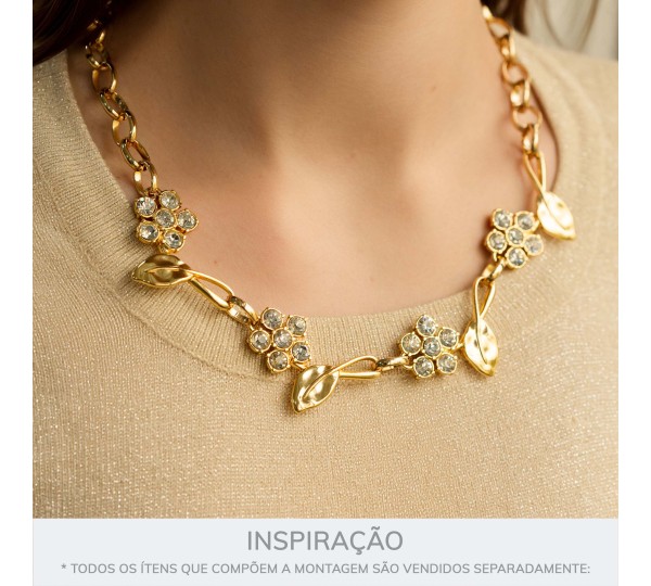 Pingente Floral Níquel com Strass 43mm