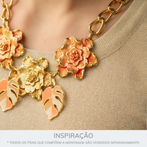 Pingente Flor com duas saídas Ouro com Laranja 48mm