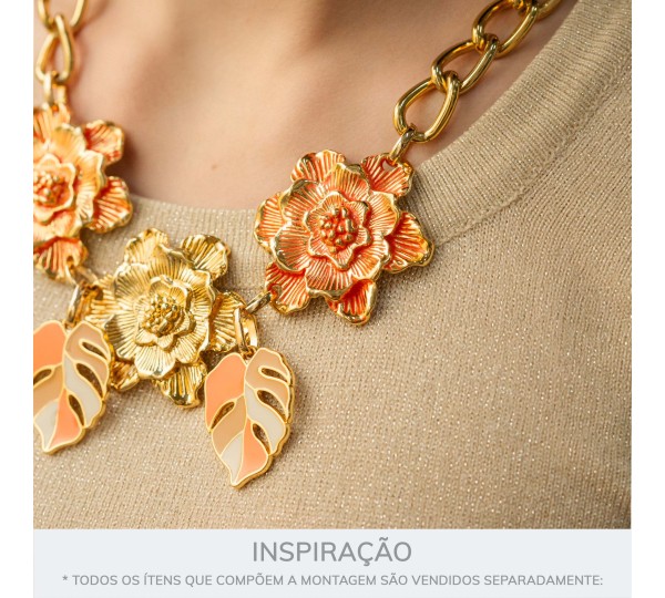 Pingente Flor com duas saídas Ouro com Laranja 48mm