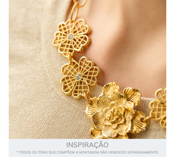Pingente Flor Vazada Ouro com Strass 30mm