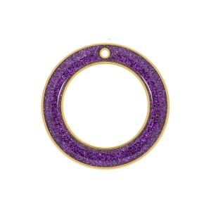 Pingente Argola Ouro com Glitter Violeta 48mm