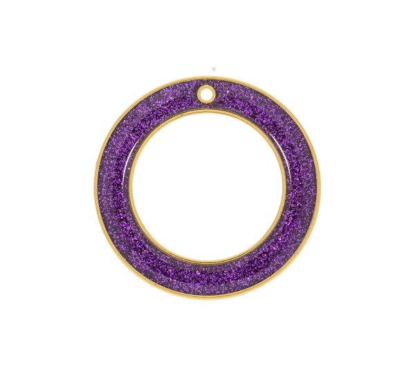 Pingente Argola Ouro com Glitter Violeta 48mm