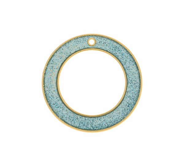 Pingente Argola Ouro com Glitter Azul 48mm