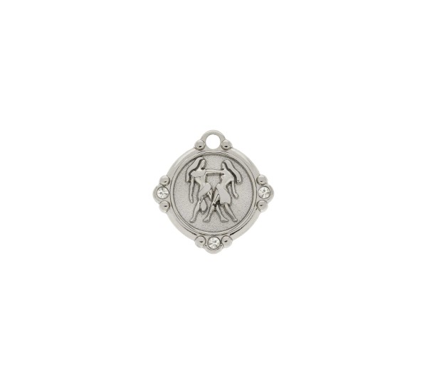 Pingente Signo Gêmeos Níquel com Cristal 26mm