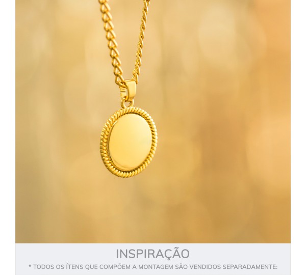 Pingente Medalha Lisa com Detalhe em Corda Ouro 27mm