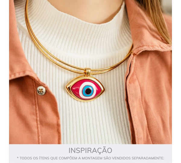Pingente Maxi Olho Grego Rosa Ouro 41mm