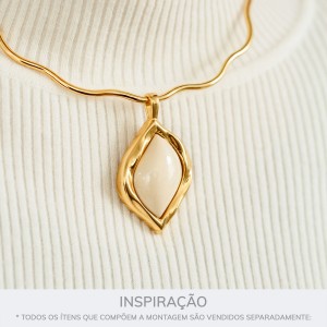 Pingente Folha Ouro com Acrílico Pérola 56mm