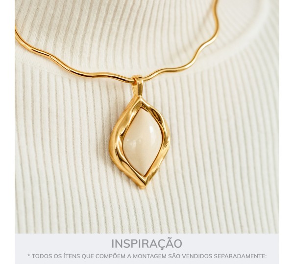 Pingente Folha Ouro com Pérola 56mm