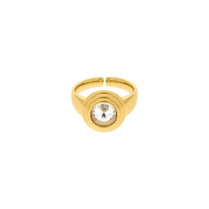 Anel Glam Ouro com Rivoli Cristal Abertura 18mm