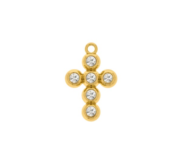 Pingente Cruz Ouro com Strass 32mm