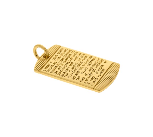 Pingente Retangular 10 Mandamentos Ouro 39mm