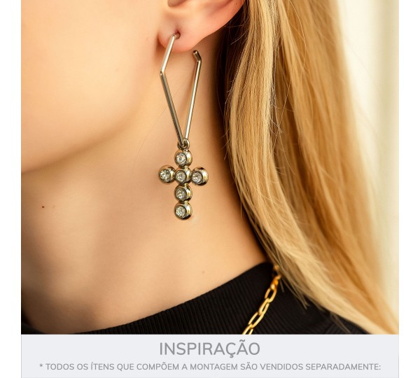 Pingente Cruz Níquel com Strass 32mm