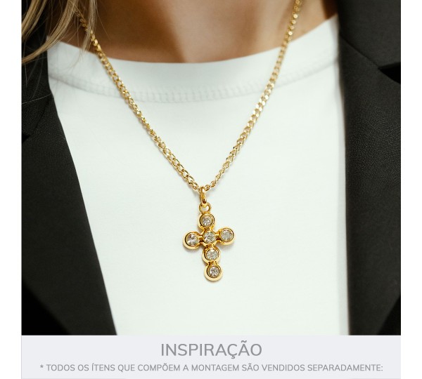 Pingente Cruz Ouro com Strass 32mm