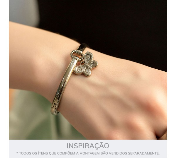 Pingente Borboleta Níquel com Strass 21mm