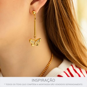 Pingente Borboleta Ouro com Strass 21mm