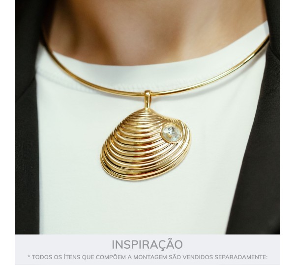 Pingente Concha Ouro com Strass 52mm
