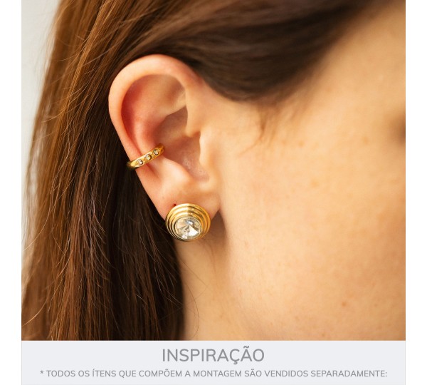 Brinco Glam Ouro com Rivoli Cristal 15mm