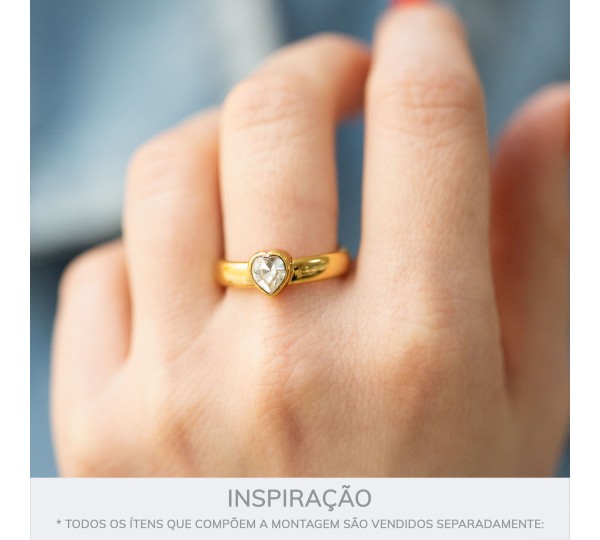Anel Solitário Ouro com Strass de Coração N° 18