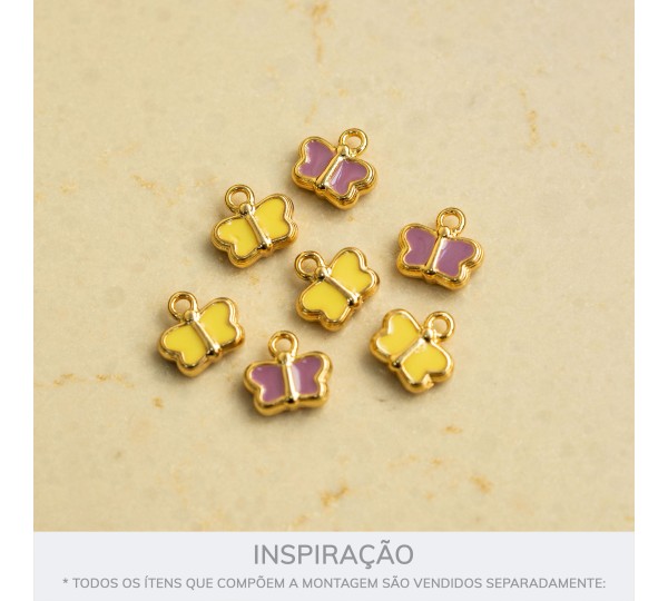 Pingente Borboleta Ouro com Amarelo 13mm