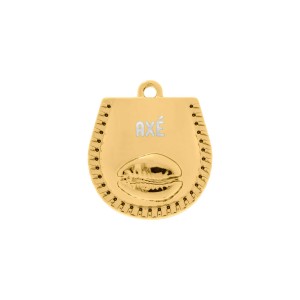 Pingente Medalha Axé com Búzio Ouro 25mm