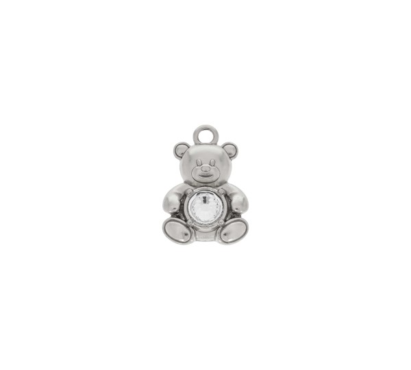 Pingente Urso Níquel com Strass 23mm