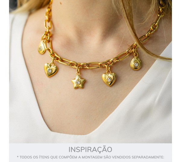 Conjunto de Pingentes Clássicos Ouro com Strass
