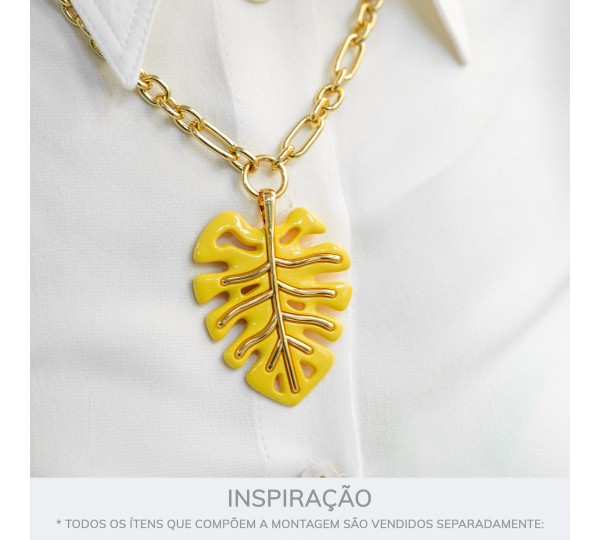 Pingente Folha Amarelo com Ouro 60mm