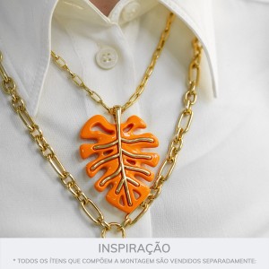 Pingente Folha Laranja com Ouro 60mm