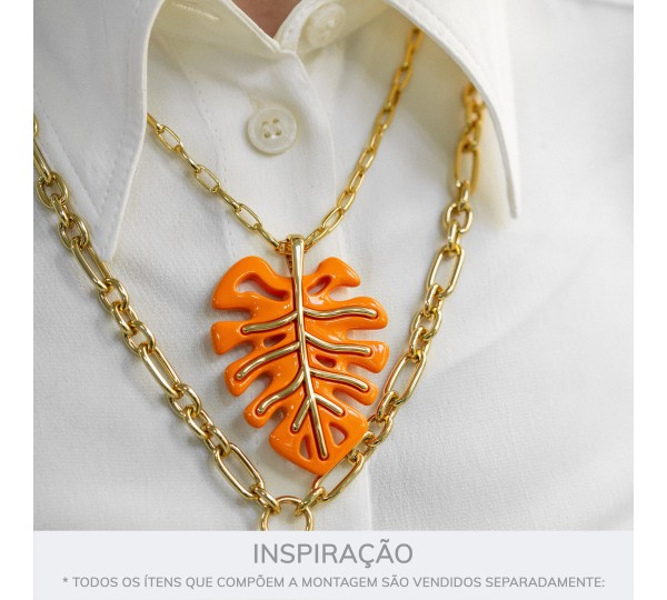Pingente Folha Laranja com Ouro 60mm