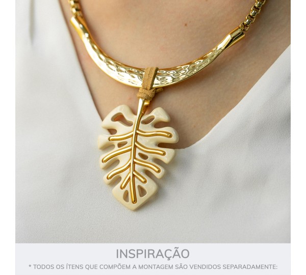 Pingente Folha Perolizado com Ouro 60mm