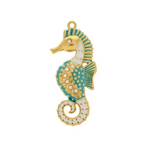 Pingente Cavalo Marinho Ouro com Tiffany 53mm