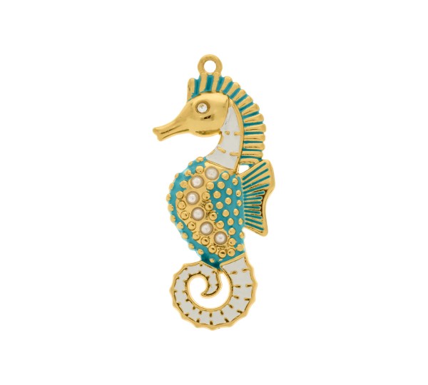 Pingente Cavalo Marinho Ouro com Tiffany 53mm