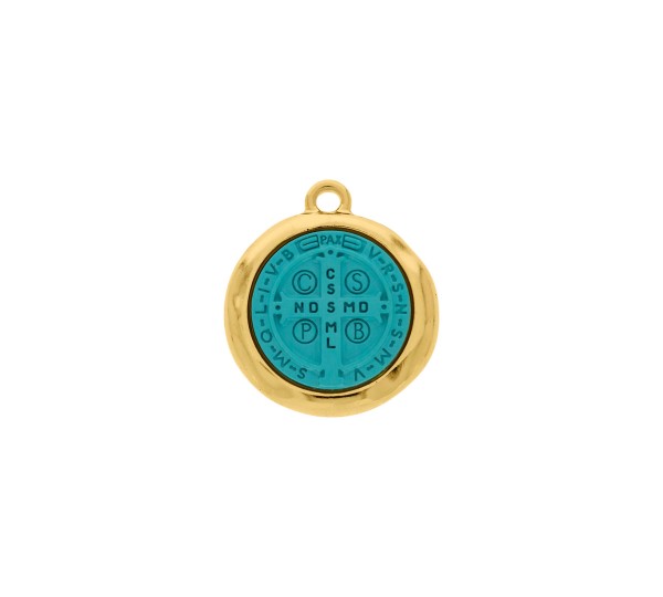 Pingente São Bento Ouro com Tiffany 27mm
