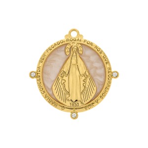 Pingente Nossa Senhora das Graças Ouro com Perolado 47mm