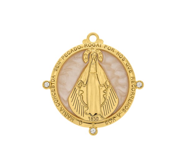 Pingente Nossa Senhora das Graças Ouro com Perolado 47mm