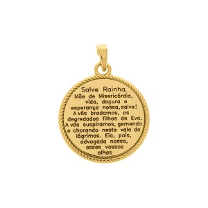 Pingente Medalha Salve Rainha Ouro 26mm