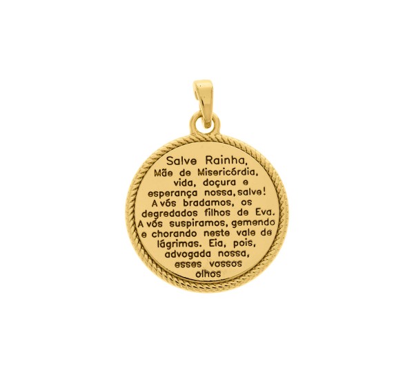 Pingente Medalha Salve Rainha Ouro 26mm