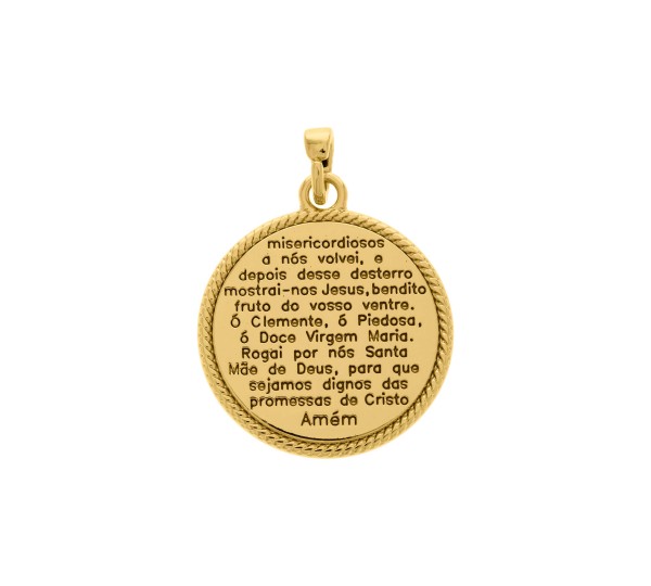 Pingente Medalha Salve Rainha Ouro 26mm