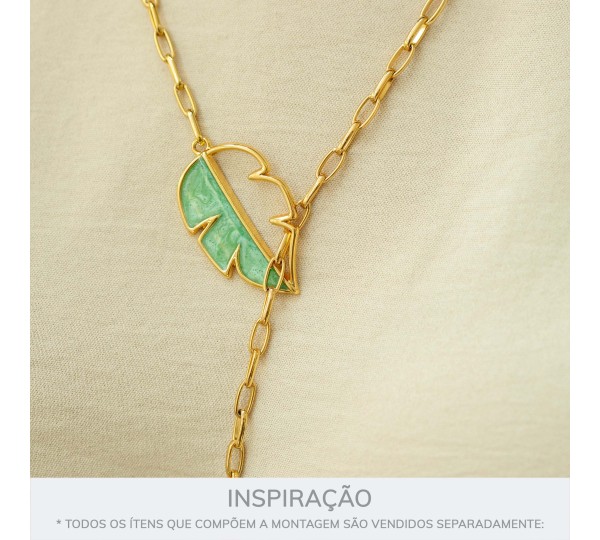 Pingente Folha Vazada Ouro com Verde Perolizado 44mm